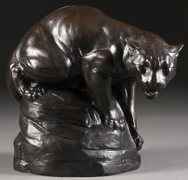 BRONZE ANIMAL SCULPTURE OF COUGAR: JOSEPH LORKOWSKI BOULTON (American, 1896-1981). Stalking Cougar, bronze, signed J.L. Boulton and with foundry mark DAMA. Height 9.25 inches.