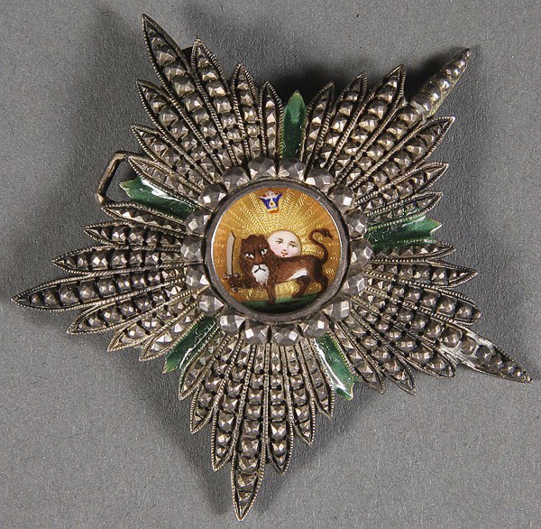A BREAST STAR OF THE ORDER OF THE LION AND THE SUN: A BREAST STAR OF THE ORDER OF THE LION AND THE SUN. Diameter 2.5 inches (6.5 cm)