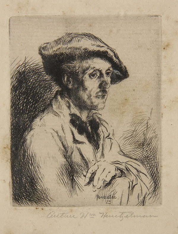 VINTAGE ETCHINGS AND WORKS ON PAPER: VINTAGE ETCHINGS AND WORKS ON PAPER, European and American, circa 1900-1940. Comprising an etching of a Man with Hat, signed in pencil Arthur Wan Heintzelman, 3 inches x 2.5 inches; an etching of Monk