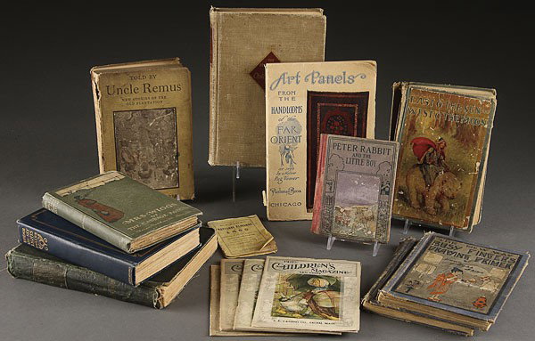 ANTIQUE CHILDREN BOOKS A GROUP OF EIGHT: ANTIQUE CHILDREN BOOKS A GROUP OF EIGHT, EARLY 20TH CENTURY. Consisting of “Told by Uncle Remus” by Joel Chandler Harris, “Adventures of Huckleberry Finn” by Mark Twain, “Peter Rabbit and th