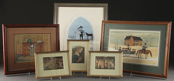 15 FRAMED PRINTS, 20TH CENTURY: 15 FRAMED PRINTS, 20TH CENTURY. Including P. Buckley Moss "Caroline", "Apple Picker", "Bean Bunny," "School Time", "Wedding Ring", "Madonna", "Party Dress", "New Arrival", together with others by P. B