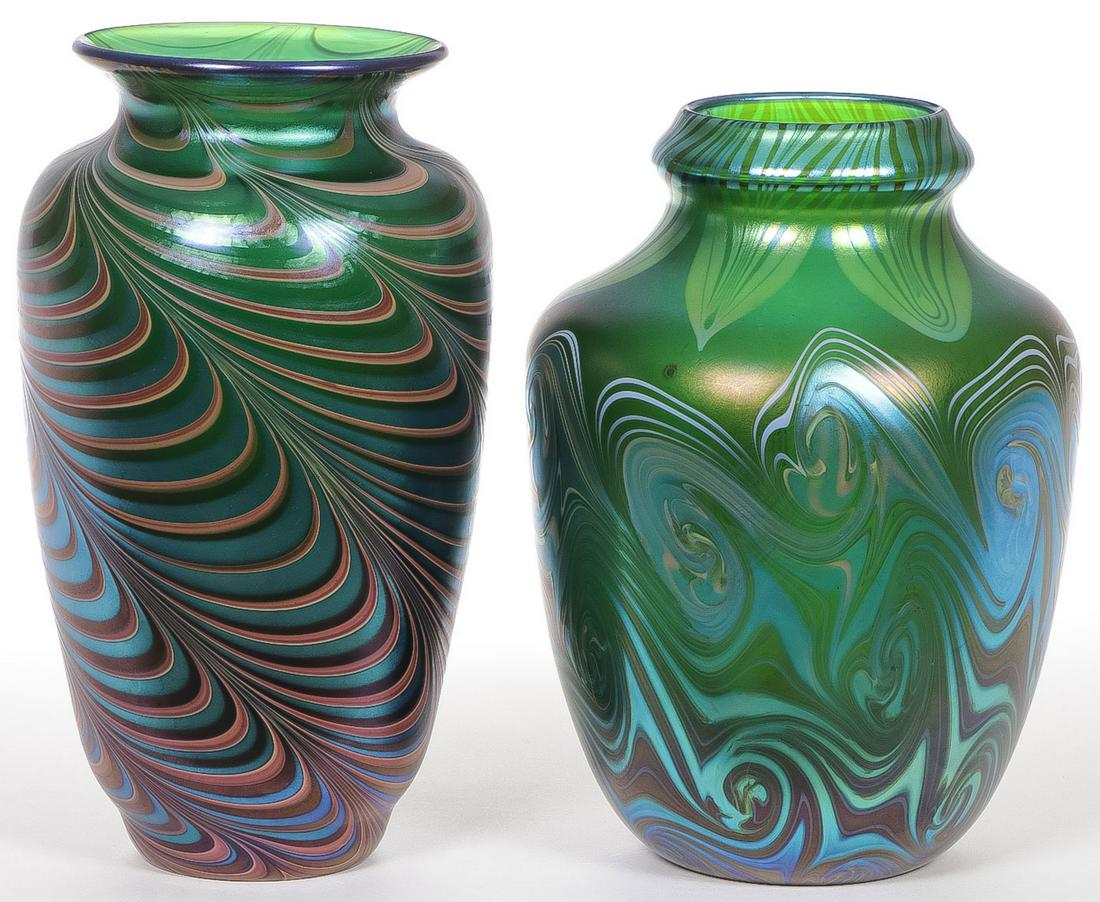 PAIR NICE ORIENT & FLUME ART GLASS VASES (1 of 3)