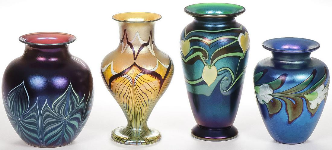 FOUR GOOD ORIENT & FLUME ART GLASS VASES (1 of 1)