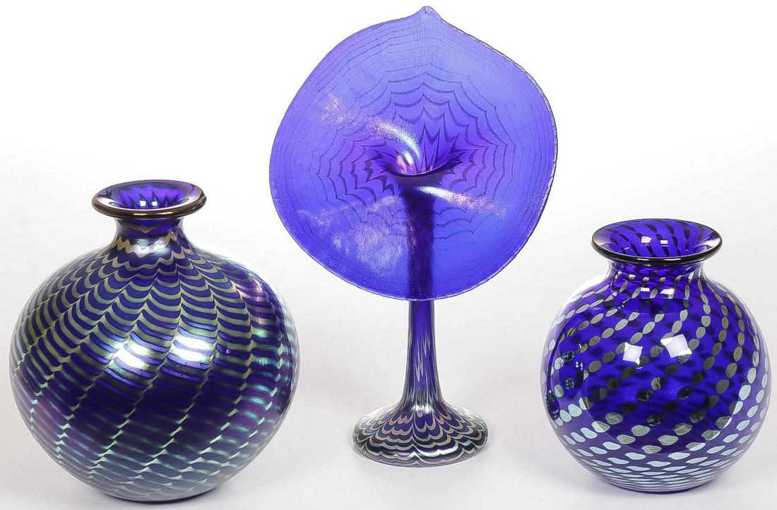 THREE CORREAI COBALT ART GLASS VASES (1 of 1)