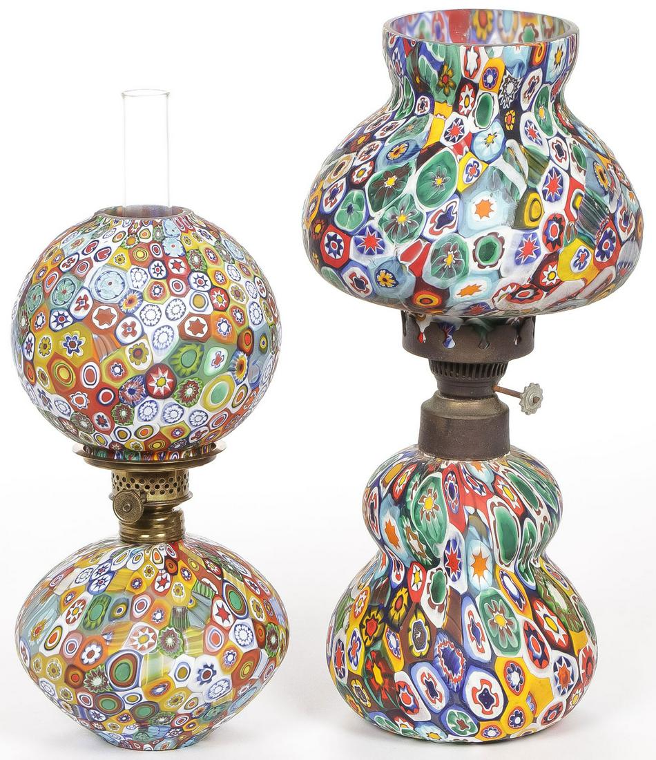 TWO VINTAGE MILLEFIORI ART GLASS TABLE LAMPS (1 of 2)