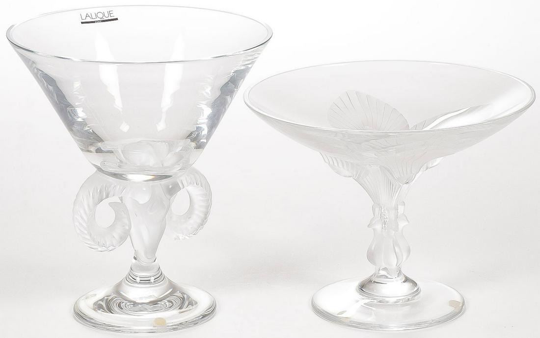 LALIQUE CRYSTAL ARIES VASE & PEACOCK COMPOTE (1 of 4)