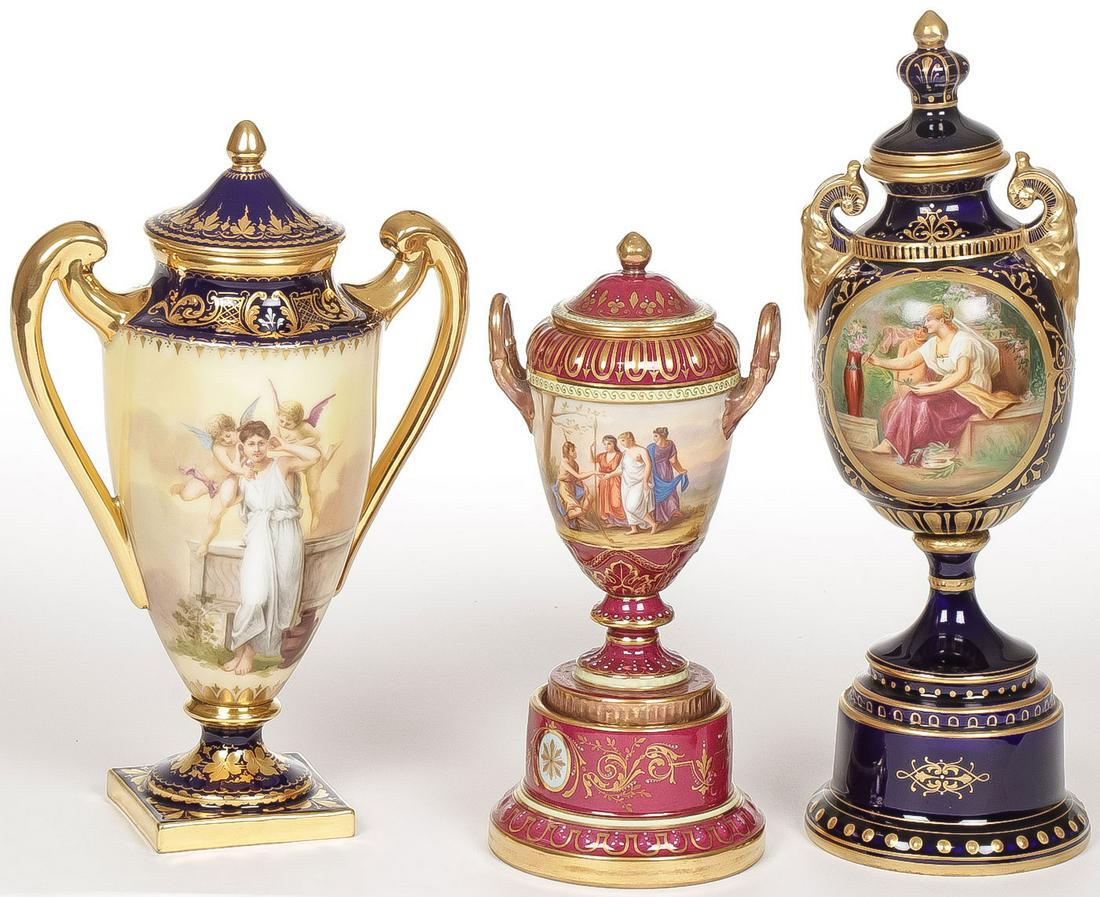 3 ROYAL VIENNA PORTRAIT URNS (1 of 5)