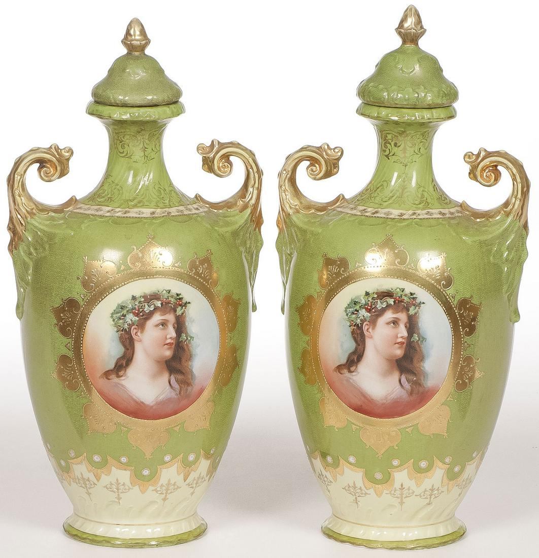 PAIR ROYAL VIENNA PORTRAIT URNS (1 of 3)