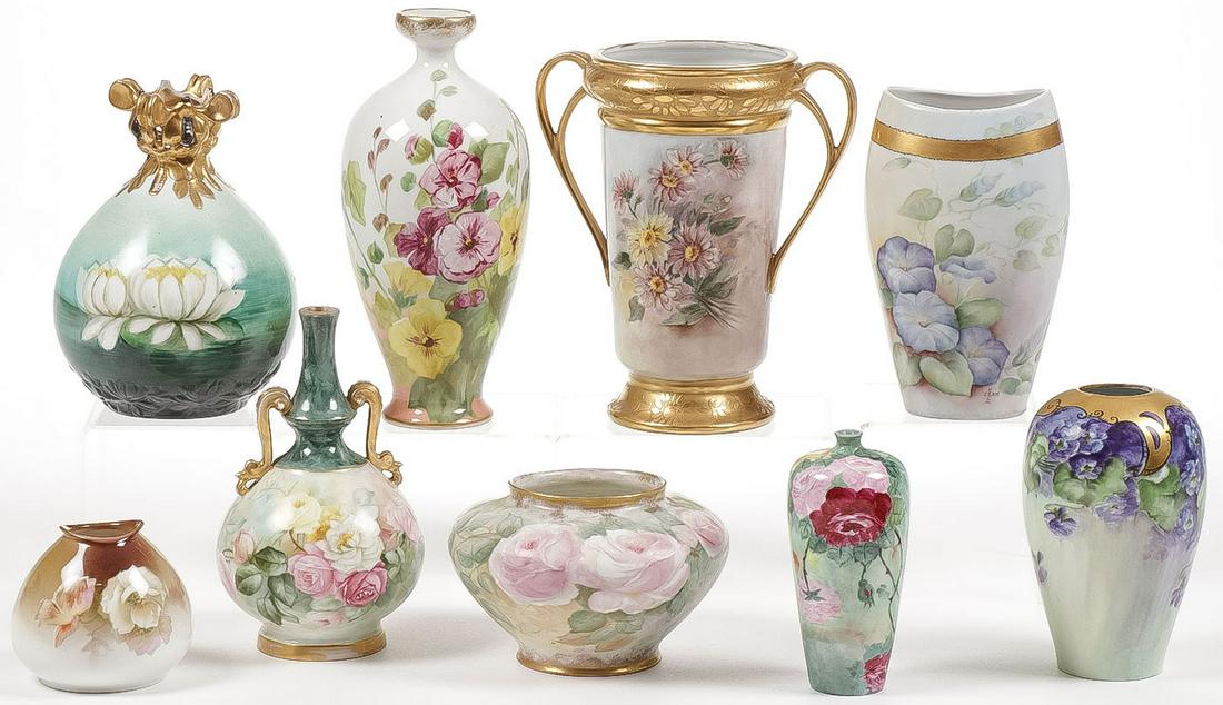 8 HAND PAINTED PORCELAIN VASES (1 of 2)