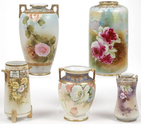 Five Hand Painted Nippon Vases