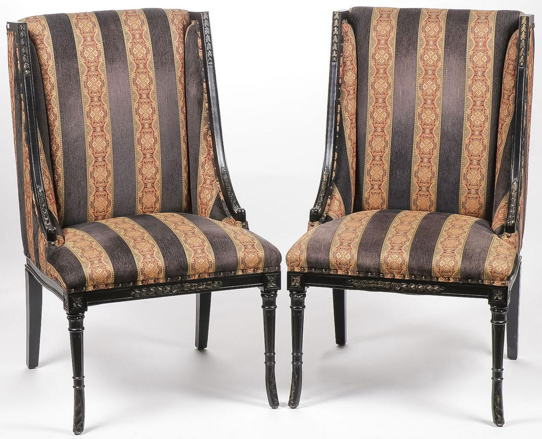 PAIR OF HENREDON WINGBACK CHAIRS: PAIR OF HENREDON WINGBACK CHAIRS. Ornately fashioned with attractive fabric. Height 41.6 inches, depth 25.5 inches, width 25 inches.SHIPPING NOTICE:Jackson's is your sole and only source for one sto