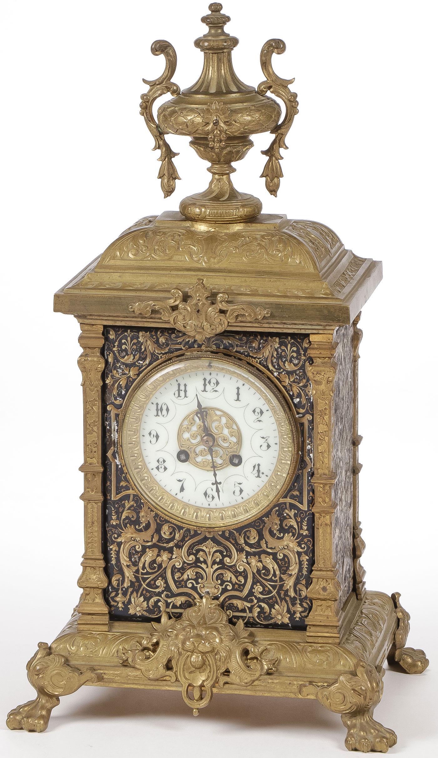 ORNATE BRASS MANTLE CLOCK (1 of 3)