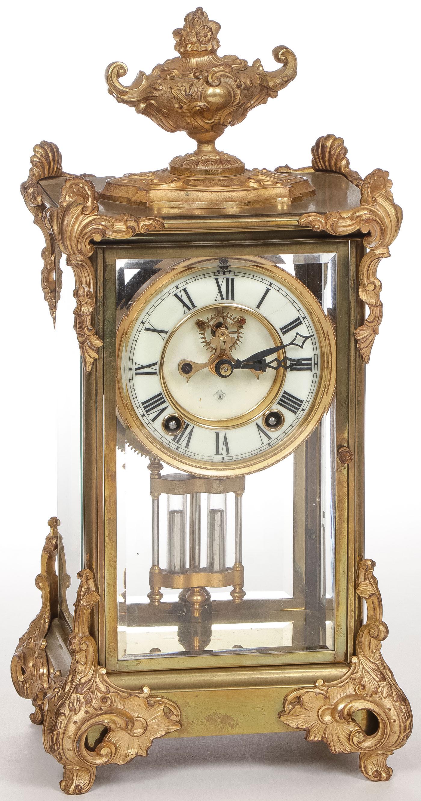 ORANATE ANSONIA BRASS AND GLASS MANTLE CLOCK (1 of 3)