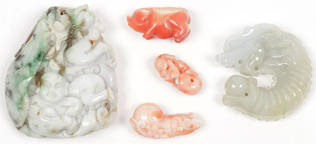 CHINESE CARVED JADE & CORAL GROUP (1 of 2)