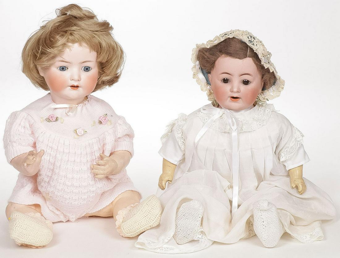TWO GERMAN BISQUE DOLLS: TWO GERMAN BISQUE DOLLS. Including a Heubach Köppelsdorf and a K&K #58, greatest height 24 inches.SHIPPING NOTICE:Jackson's is your sole and only source for one stop packing and shipping. With