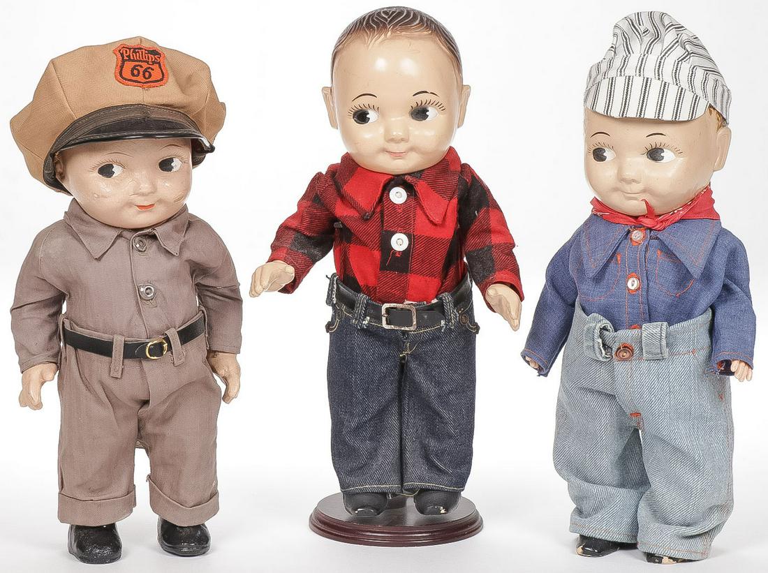 THREE BUDDY L DOLLS: THREE BUDDY L DOLLS. Including a gas station attendant, an engineer and other. Greatest height 12.5 inches.SHIPPING NOTICE:Jackson's is your sole and only source for one stop packing and shipping. W