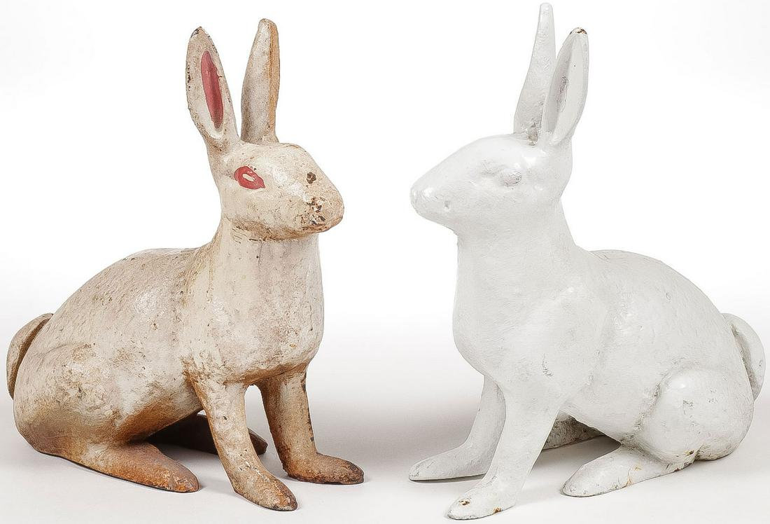 PAIR VINTAGE CAST IRON RABBIT DOORSTOPS: PAIR VINTAGE CAST IRON RABBIT DOORSTOPS. Greatest height 11.5 inches. SHIPPING NOTICE: Jackson's is your sole and only source for one stop packing and shipping. With over 50 years of experience, our p