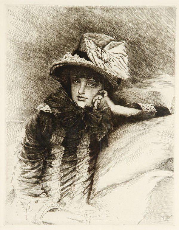 JAMES JACQUE TISSOT ETCHING, CIRCA 1883, BERTHE: JAMES JACQUE JOSEPH TISSOT (French 1836-1902)Berthe-1883Etching on paperSigned in plate lower right J.J. Tissot and dated 1883Image size 14 inches x 10.5 inches (35.5 x 26.6 cm)