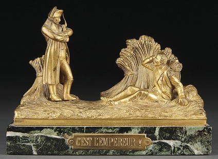 GLAZEBROOK GILT BRONZE NAPOLEON & WOUNDED SOLDIER: HUGH DE TWENEBROKES GLAZEBROOK (British 1855-1937) C'est L'Empereur- circa 1892 Gilt bronze Length 5.75 inches (14.5 cm)