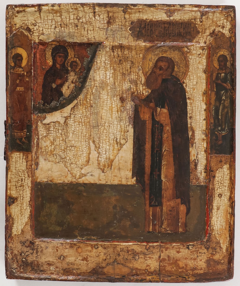 A RUSSIAN ICON OF ST. ALEXANDER SVIRSKY, 1650 (1 of 2)