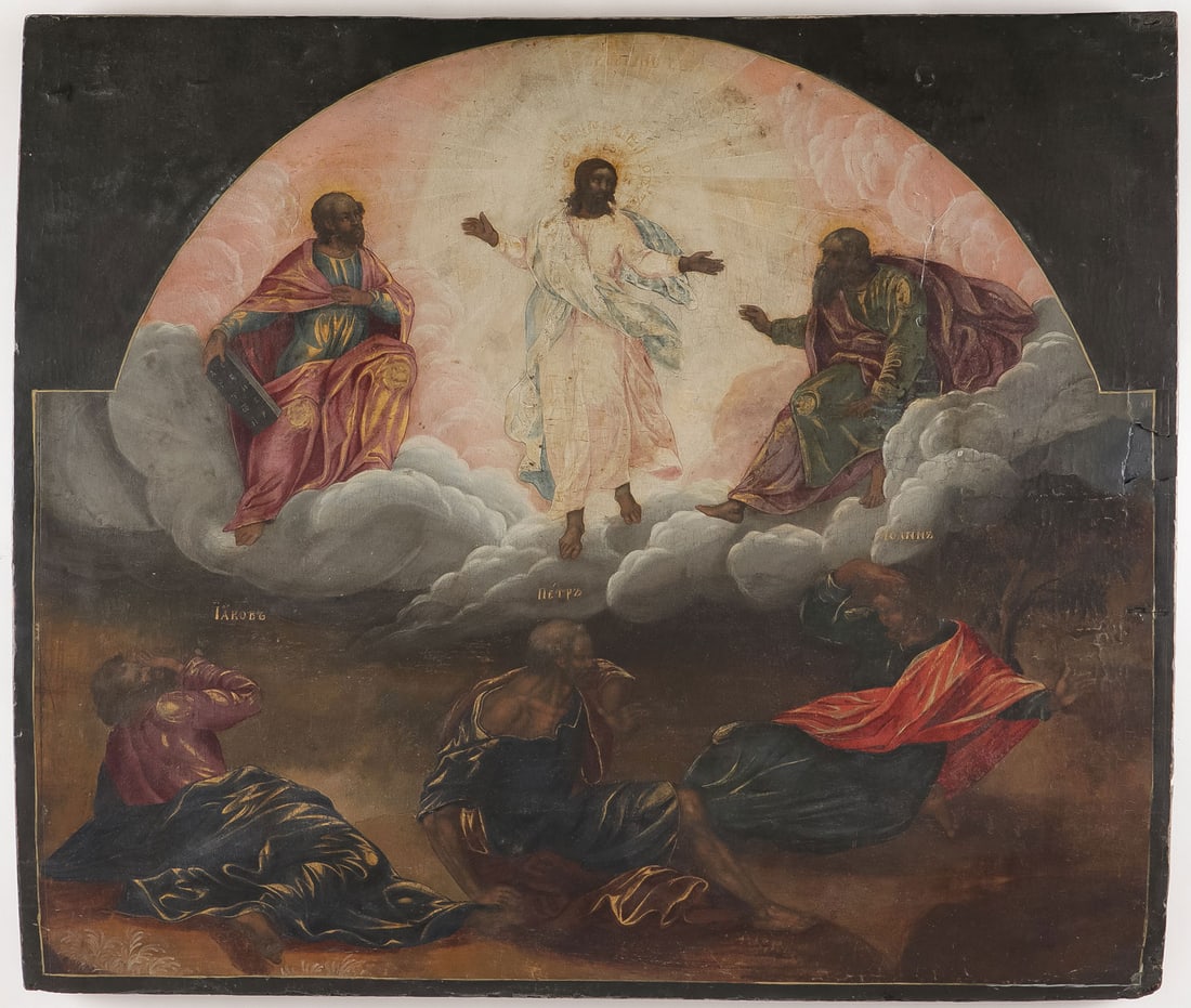 LARGE RUSSIAN ICON OF THE TRANSFIGURATION, 18th C (1 of 2)