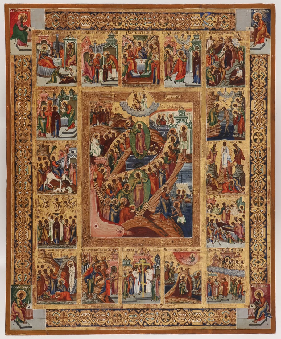 A LARGE RUSSIAN ICON OF THE RESURRECTION (1 of 2)