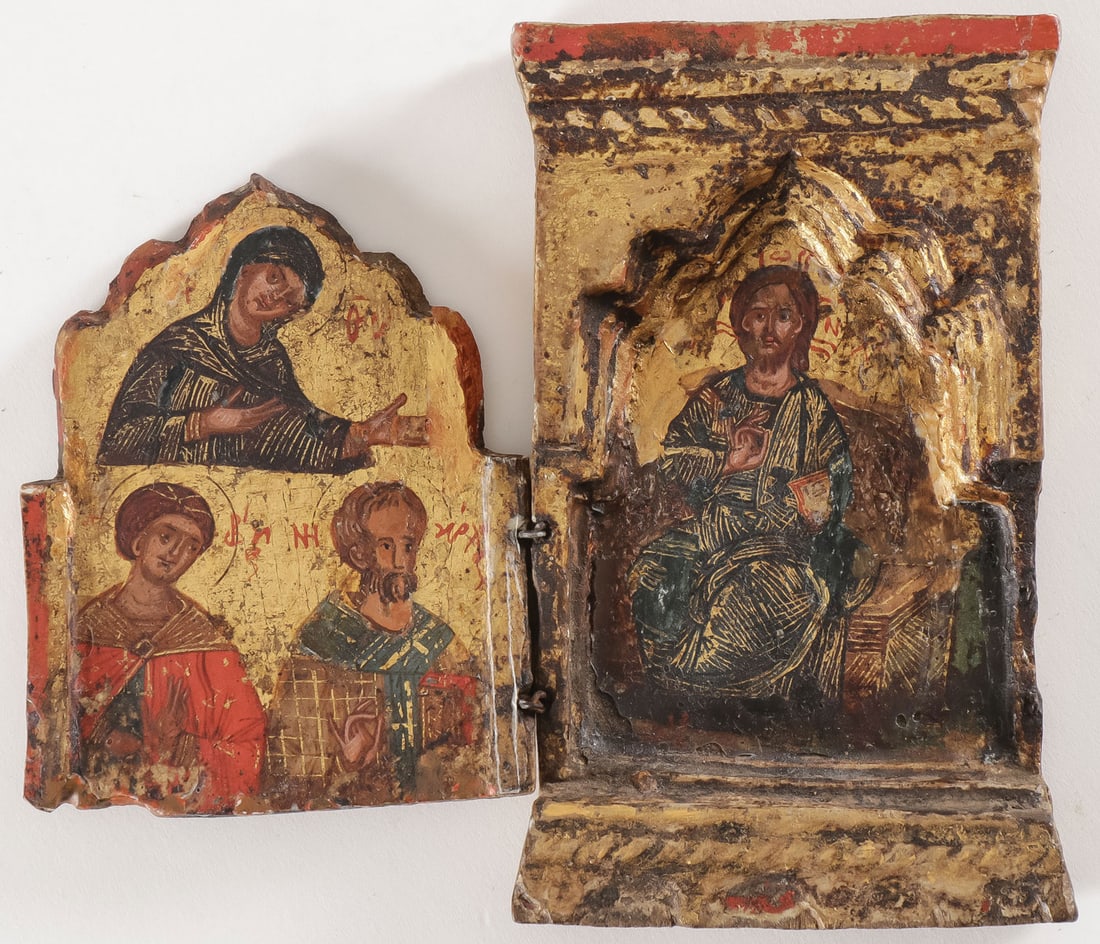 A GREEK ICON DIPTYCH, 18/17th CENTURY MT. ATHOS (1 of 3)