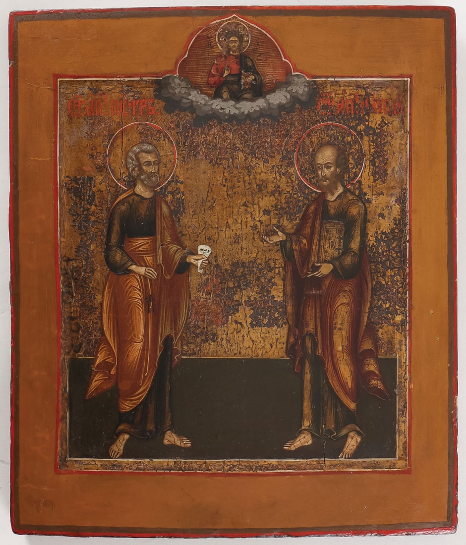 A RUSSIAN ICON OF SAINTS PETER AND PAUL, 19TH C (1 of 2)