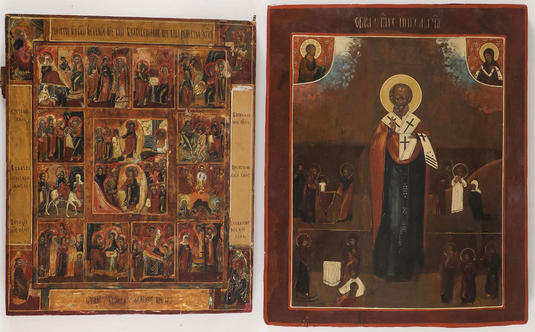 A PAIR OF LARGER SIZE RUSSIAN ICONS 19TH CENTURY (1 of 3)