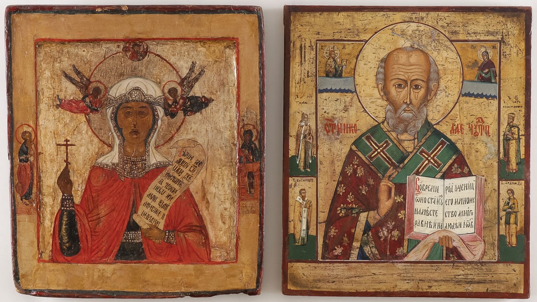 A PAIR OF 19TH CENTURY RUSSIAN ICONS (1 of 3)