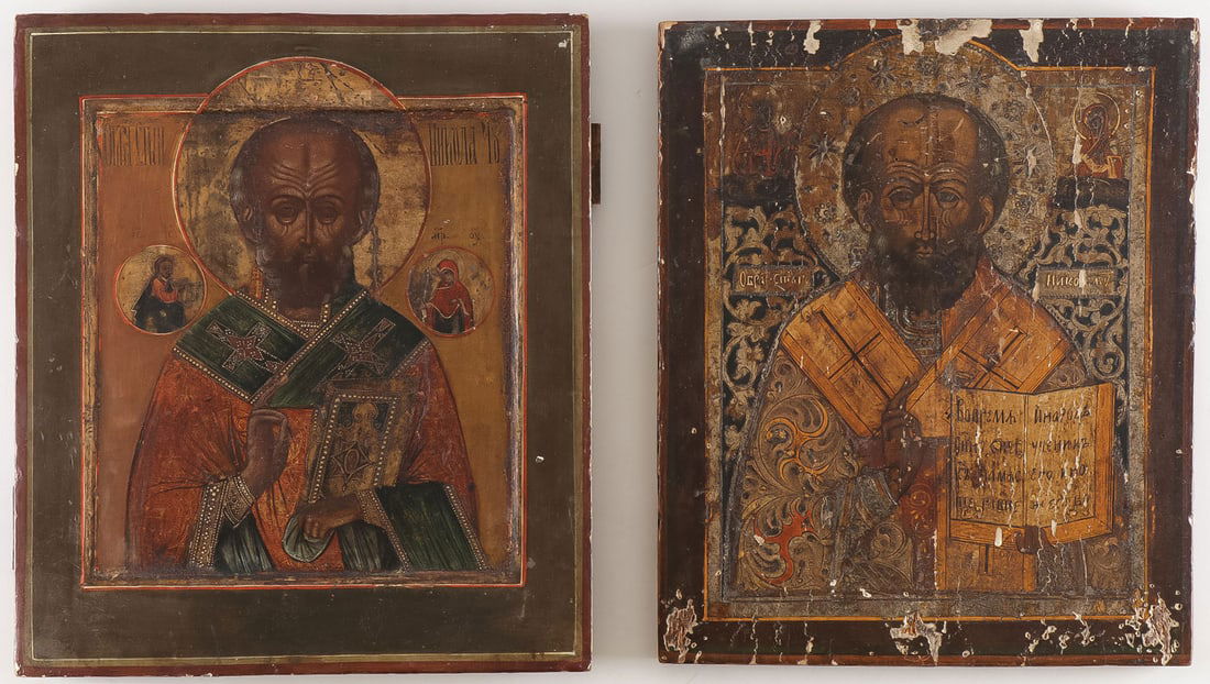 TWO RUSSIAN ICONS, ST. NICHOLAS, 19TH CENTURY (1 of 3)