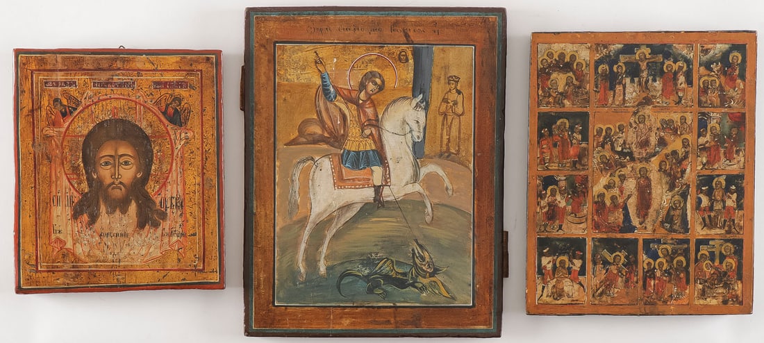 THREE RUSSIAN ICONS CIRCA 1780-1880 (1 of 4)