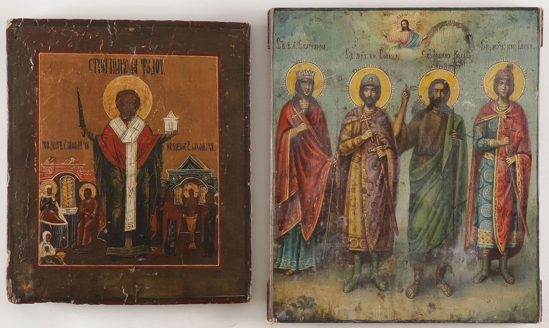 A PAIR OF RUSSIAN ICONS, 19TH C (1 of 3)