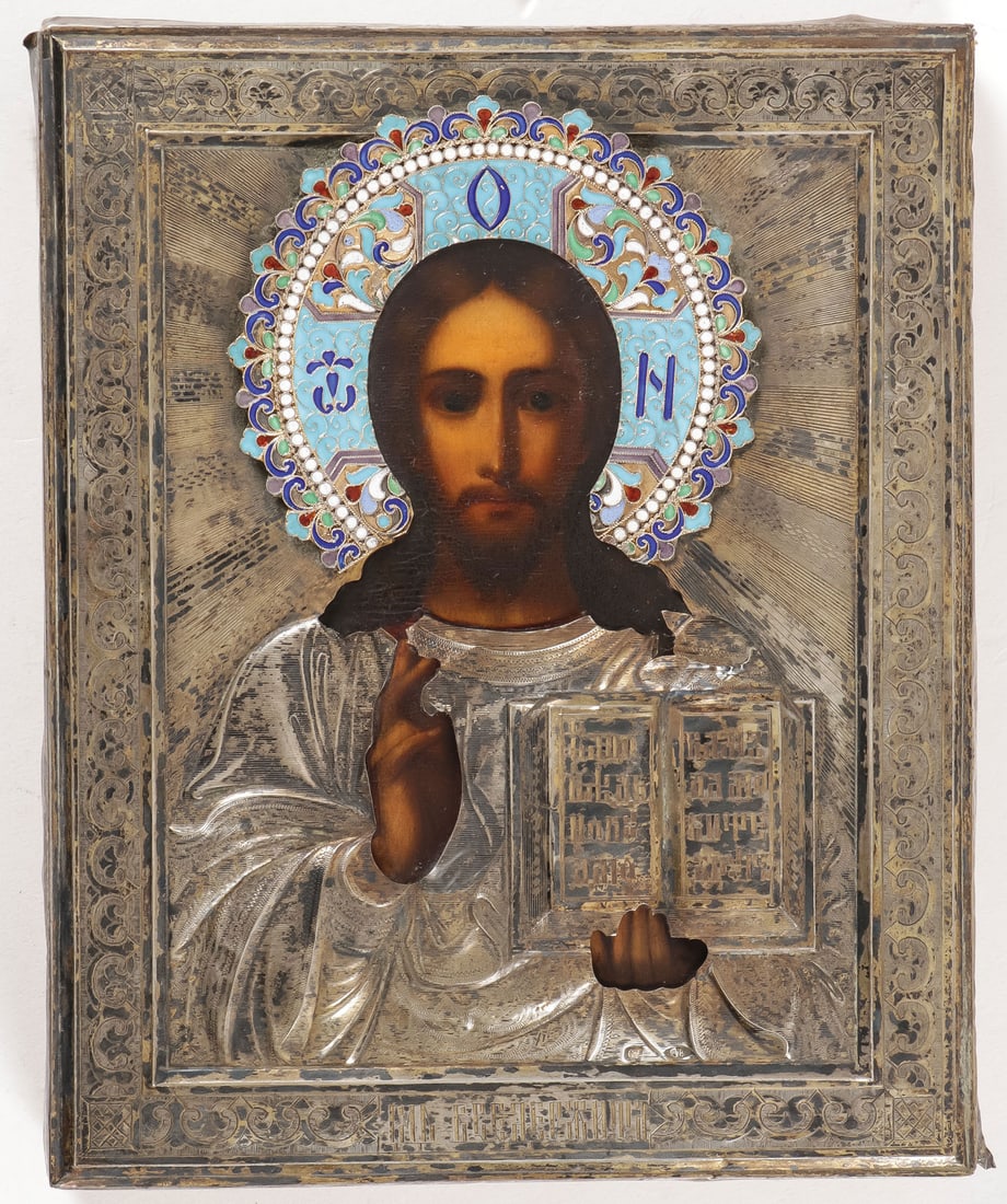 A RUSSIAN SILVER & ENAMEL ICON, MOSCOW C. 1908 (1 of 2)