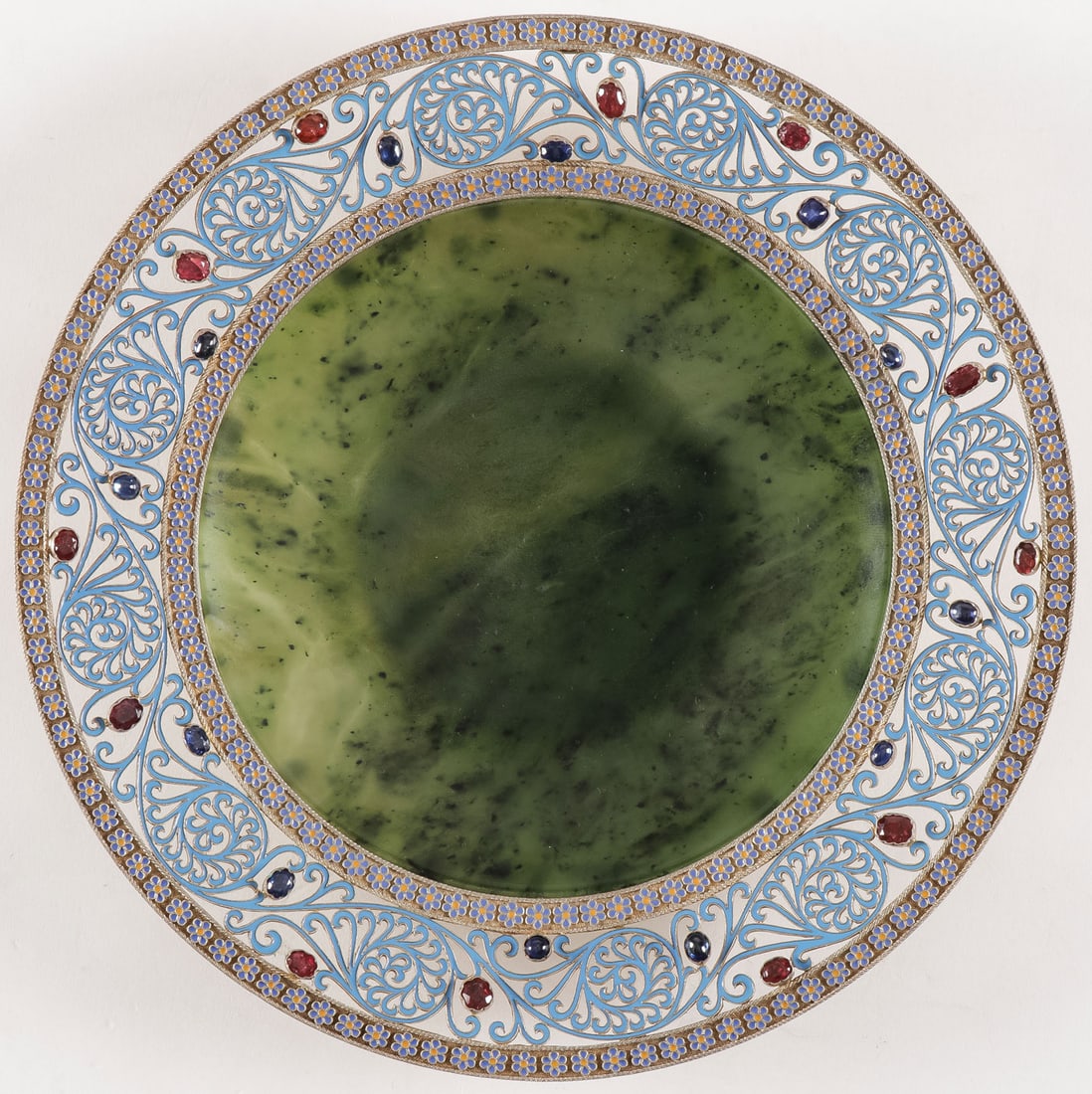 RUSSIAN SILVER & ENAMEL MOUNTED NEPHRITE PLATE (1 of 2)