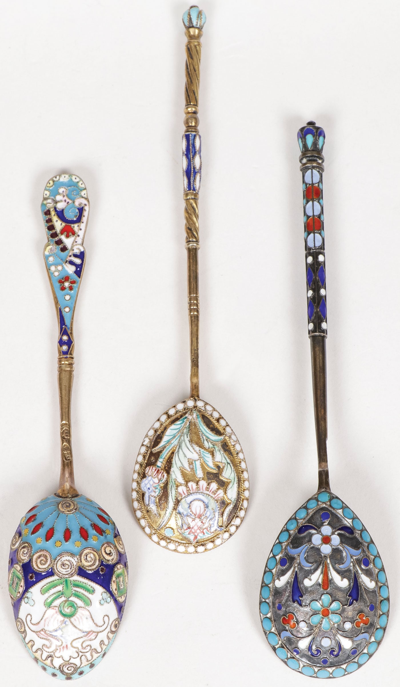 THREE RUSSIAN SILVER AND ENAMEL SPOONS (1 of 5)