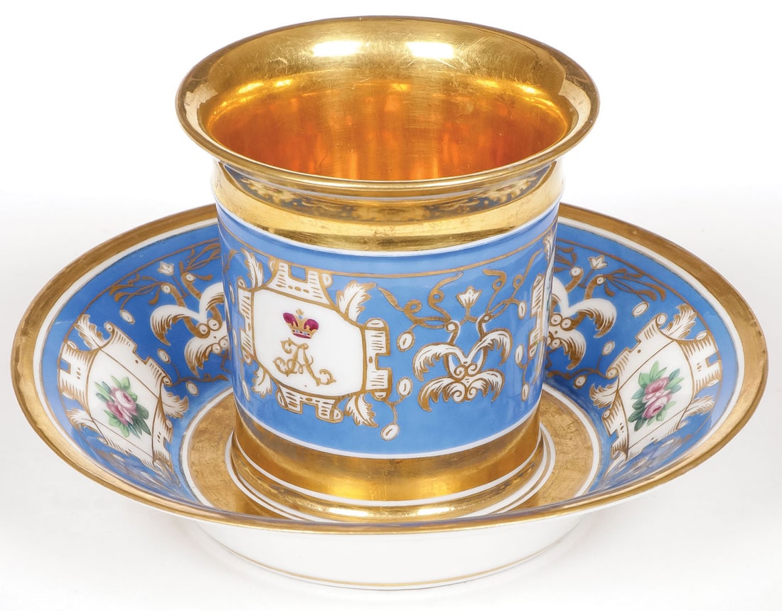IMPERIAL RUSSIAN PORCELAIN CUP & SAUCER (1 of 4)