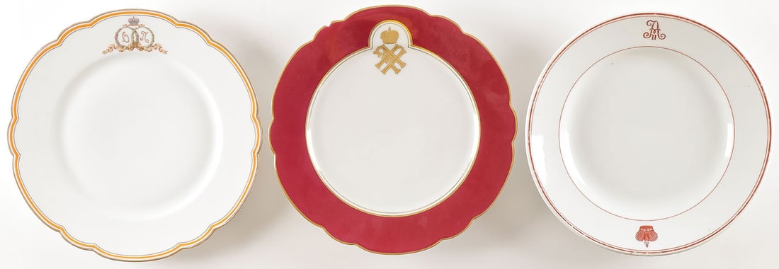 THREE IMPERIAL RUSSIAN MONOGRAMED PORCELAIN PLATE (1 of 1)