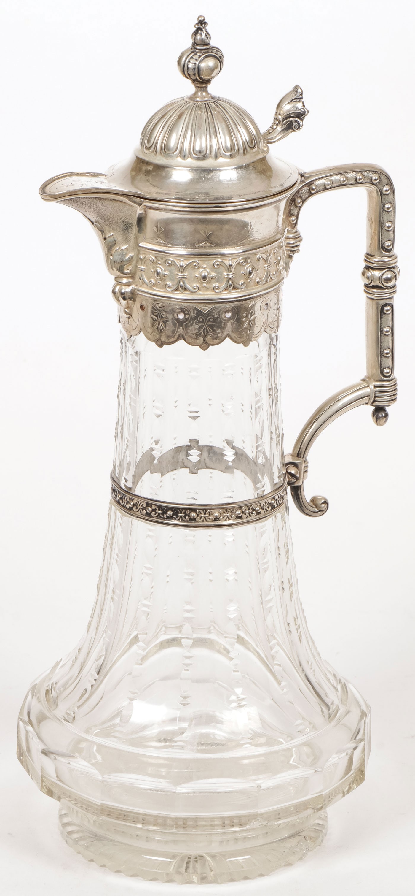 A SILVER MOUNTED CUT GLASS DECANTER C. 1890 (1 of 3)