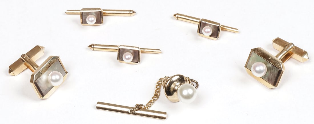 14K GOLD PEARL AND M-O-P CUFFLINK SET (1 of 1)