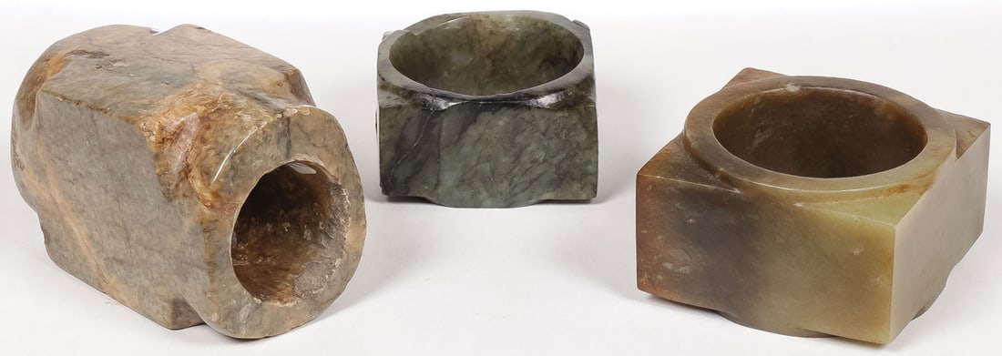 THREE CHINESE CARVED JADE CONGS (1 of 18)