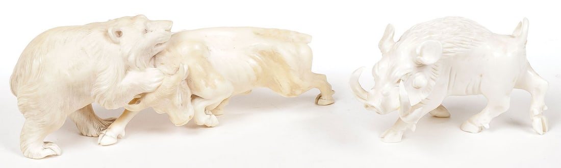 TWO CARVED ANIMAL GROUPS, C.1900 (1 of 2)