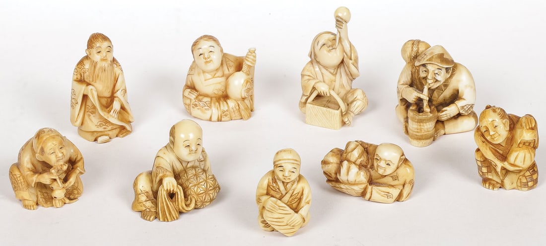 9 JAPANESE CARVED NETSUKES 19TH C (1 of 1)