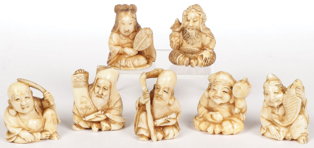 7 CHINESE CARVED FIGURES C 1890 (1 of 2)