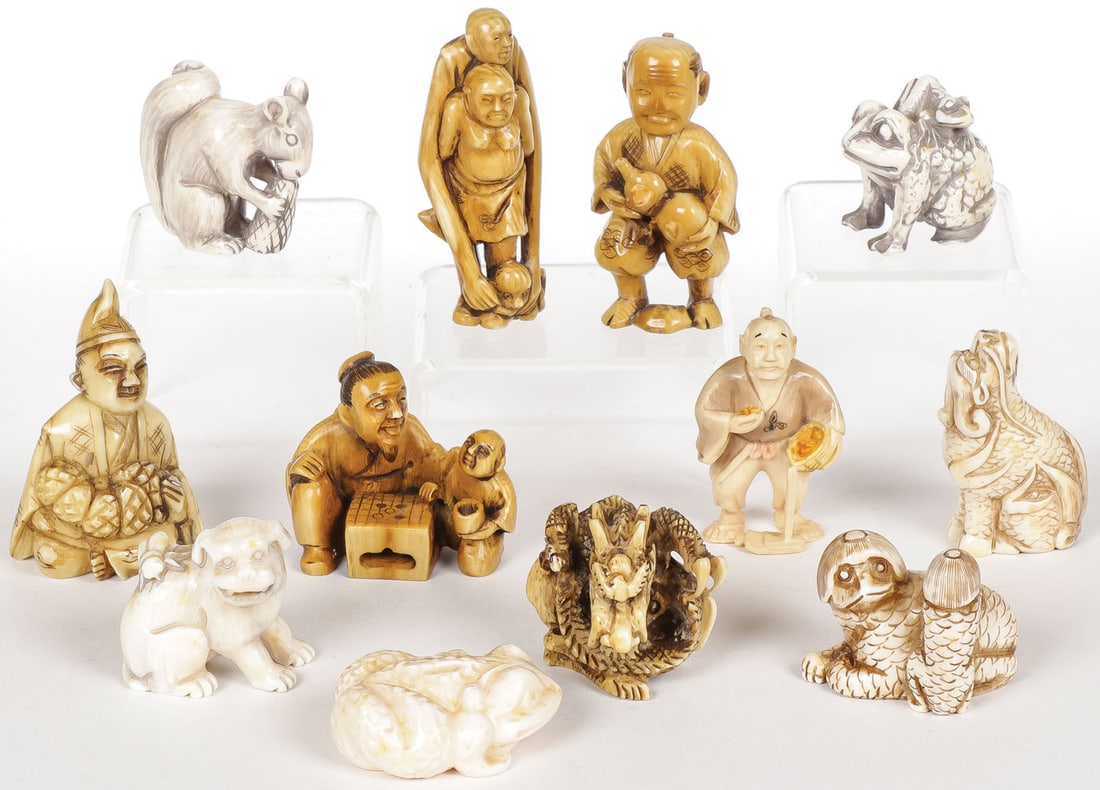 12 CARVED NETSUKES C 1890-1920 (1 of 1)