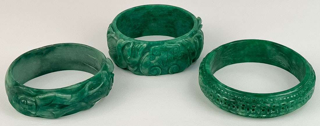 THREE CHINESE CARVED JADE BANGLES (1 of 1)