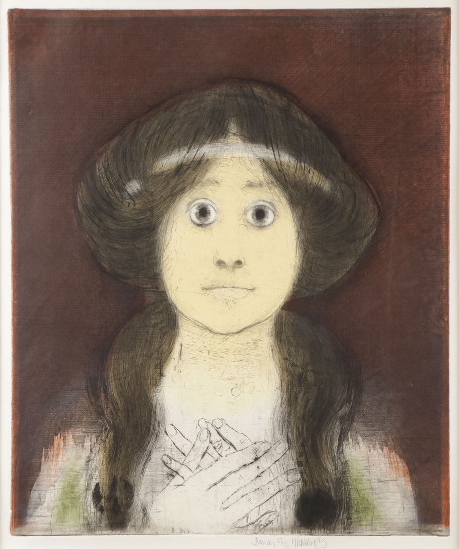 SIGNED ORIGINAL LASANSKY ETCHING ÔDANCER': MAURICIO LASANSKY (American 1914 - 2012)The Dancer - 1970Color etching and drypointSigned, titled, and editioned 56/70 lower margin Image: 21 inches x 17.5 inches, attractively displayed in a glazed