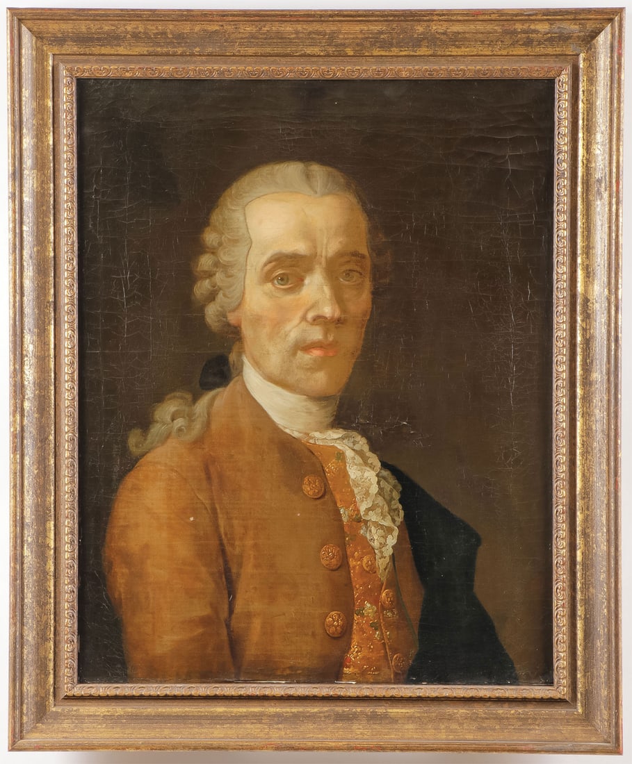 18TH CENTURY BUST PORTRAIT: FRENCH SCHOOL (18th c.) Portrait of a Well-Attired Man Oil on canvas Unsigned 22.5 x 18 inches (57 x 46 cm). Overall including frame 27.25 x 22.5 inches (69 x 56.5 cm) SHIPPING NOTICE