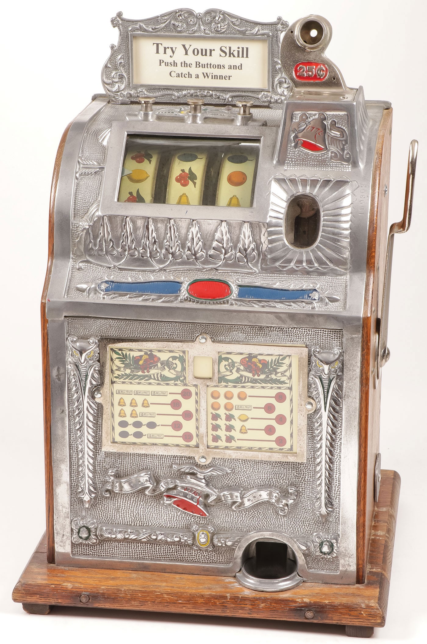 MILLS 1776 LIBERTY BELL 25 CENT SLOT MACHINE: MILLS 1776 LIBERTY BELL 25 CENT SLOT MACHINE Working condition. Height 24.75. LOCAL PICKUP OR THIRD PARTY SHIPPER ONLY.Provenance: Dr. Robin Jones (1937-2023) estate, Little Rock, AR. Lifelong colle