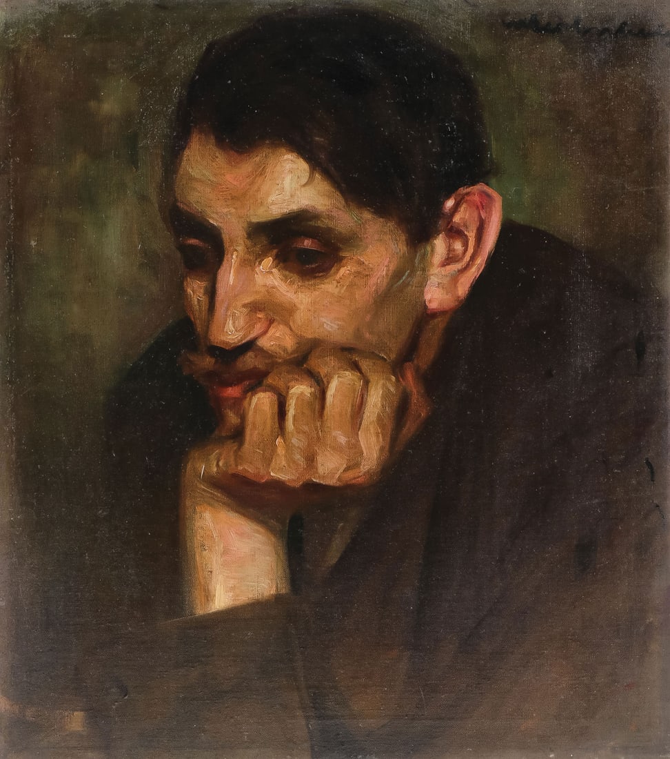 GERMAN SIGNED PAINTING, C.1910: Attributed to MAX LIEBERMANN (German 1847-1935)Portrait of a Man in Contemplation Oil on canvasSigned upper right17.9 inches x 15.75 inches (45.5 x 40cm), unframed SHIPPING NOTICE